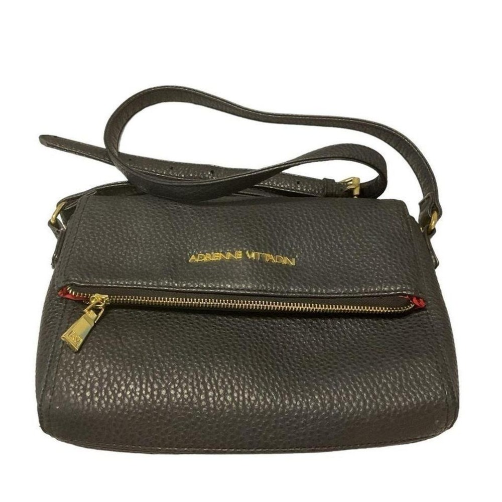 Adrienne Vittadini black Pebble leather Zippered Crossbody